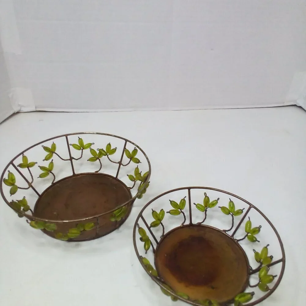 Shastra Decorative Basket Bowls Lot of 2 Vintage Metal Wire Beads India